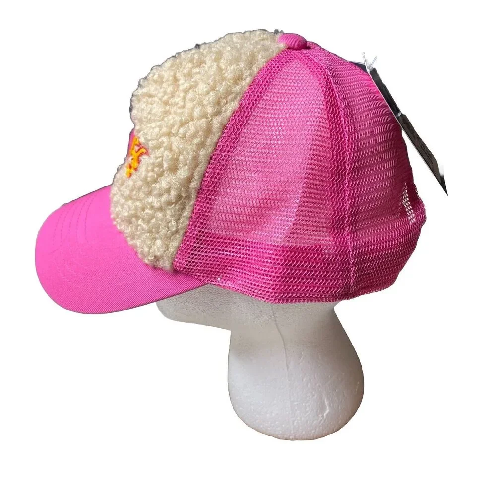 Wild Fable Hat Cap Adjustable Strap Back Pink Fleece Heart with Flames Y2K New